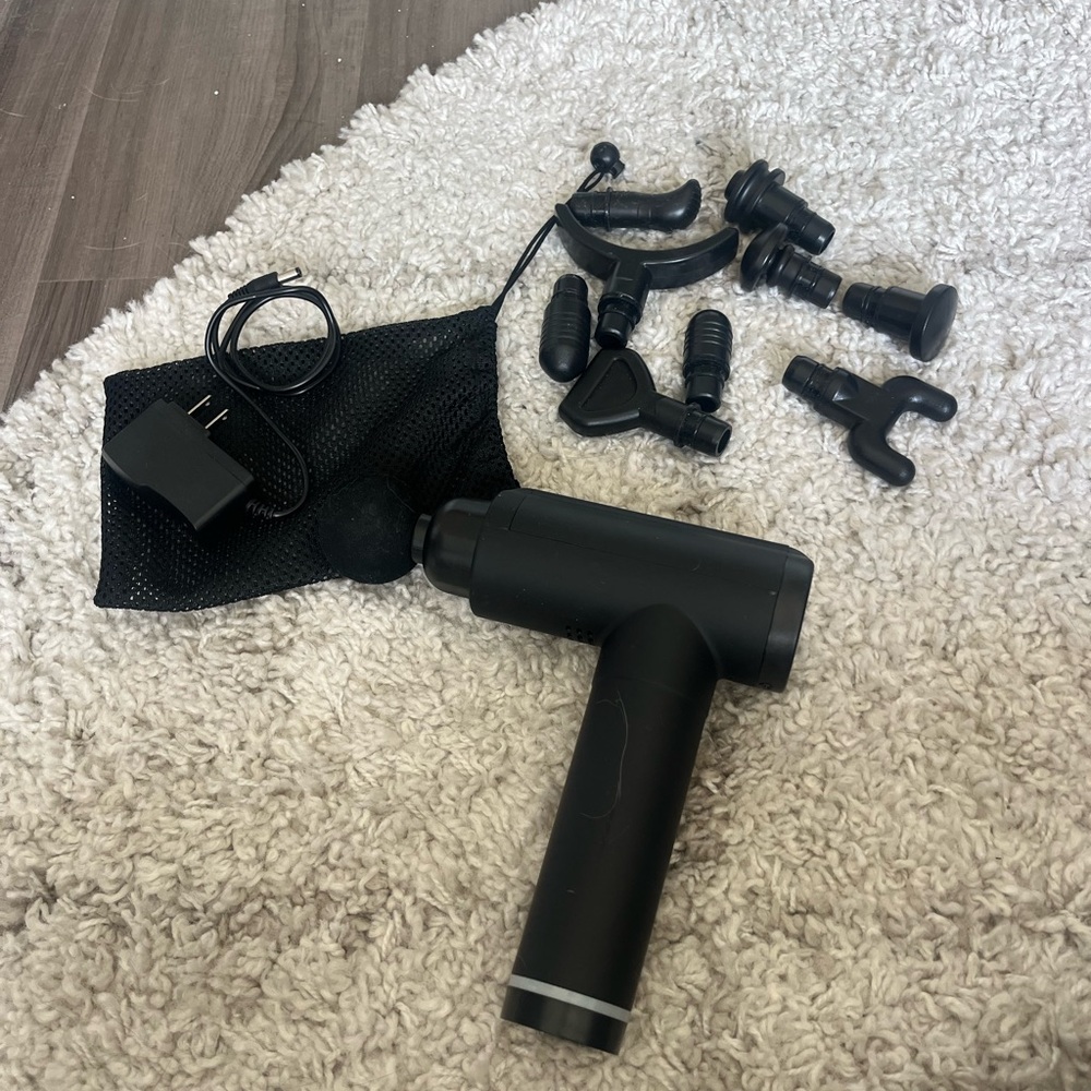Black Percussive Massage Gun with Multiple Heads - Black